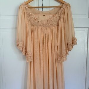 Free people beaded pink chiffon Mini dress in size 6